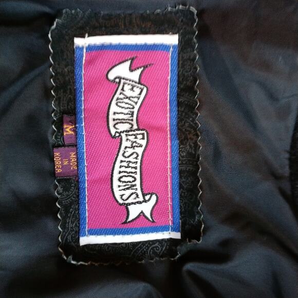 Y2K Bomber Jacket Sz M Black Texture Leather Patchwork Moto Collect VNT 80s - Picture 14 of 16